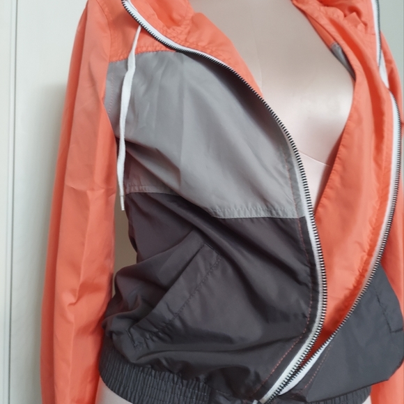 Zine Windbreaker Full Zip Coral & Grey Color Block Hooded Jacket Women's Medium - Picture 4 of 6